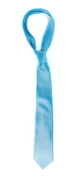 Gravata azul no cabide de madeira isolado no branco — Fotografia de Stock