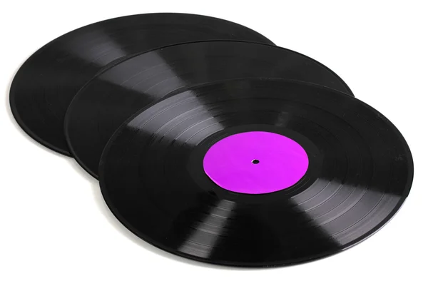 Zwart vinyl records geïsoleerd op wit — Stockfoto