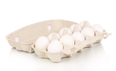 Eggs in paper box isolated on white clipart