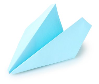 beyaz izole mavi kağıt origami uçak