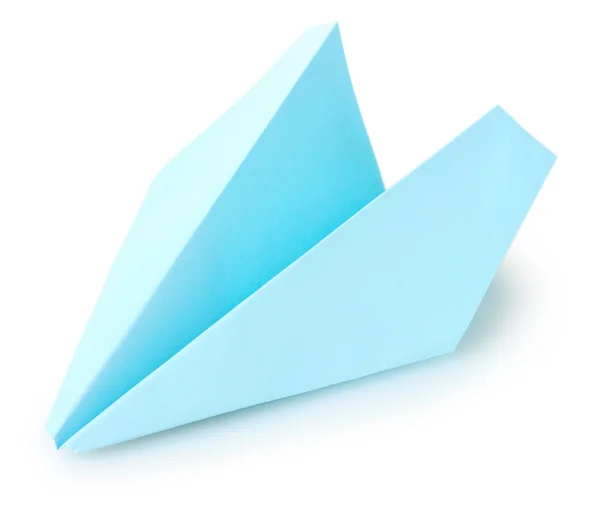 Beyaz izole mavi kağıt origami uçak — Stok fotoğraf