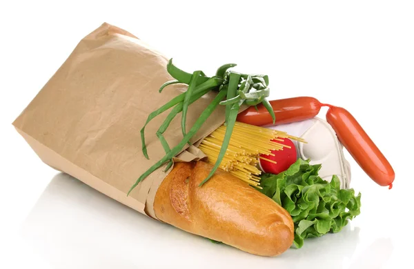 Paper bag with food isolated on white — Stock Photo, Image