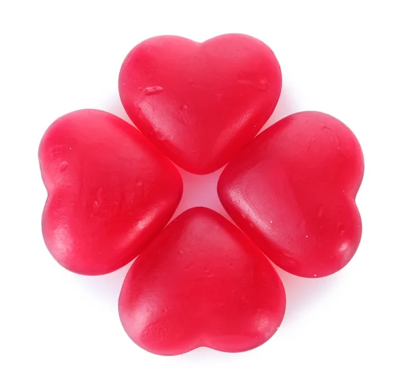 Cuori di caramelle rosse isolati su bianco — Foto Stock