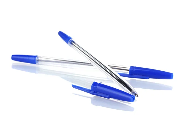Duas canetas azuis isoladas em branco — Fotografia de Stock