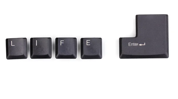 Keyboard keys saying life enter isolated on white — Stock Photo, Image