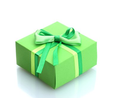 Green gift with bow isolated on white clipart