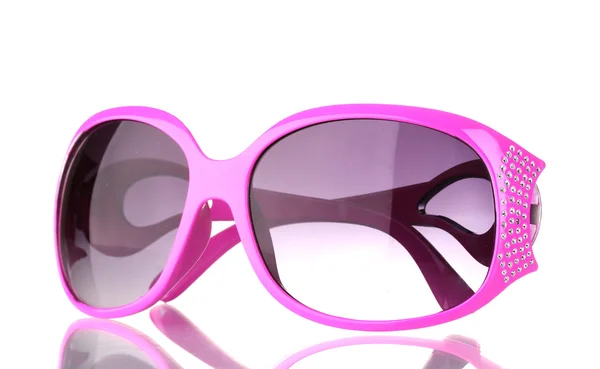 Rosafarbene Sonnenbrille mit Diamanten auf weißem Grund — Stockfoto