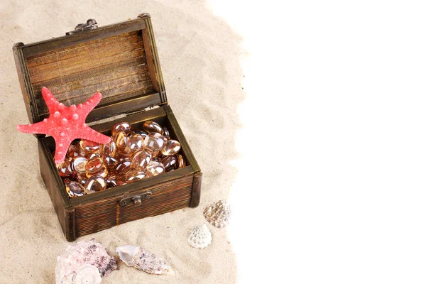 Klatki piersiowej i muszle na piasku — Zdjęcie stockowe