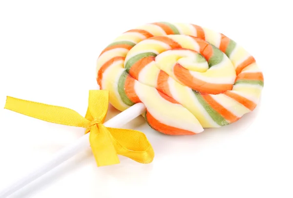 Colorful lollipop with bow isolated on white — Stock Photo, Image