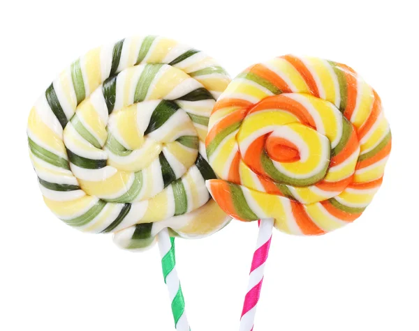 Colorful lollipops with ribbons isolated on white — Stock Photo, Image