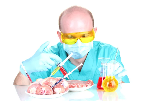 Vědec injekční gmo do maso — Stock fotografie