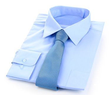 New blue man's shirt and tie isolated on white clipart