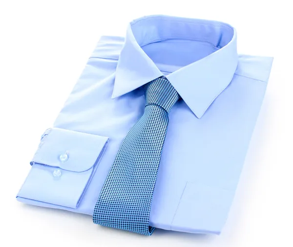 Nieuwe blauwe man overhemd en stropdas geïsoleerd op wit — Stockfoto