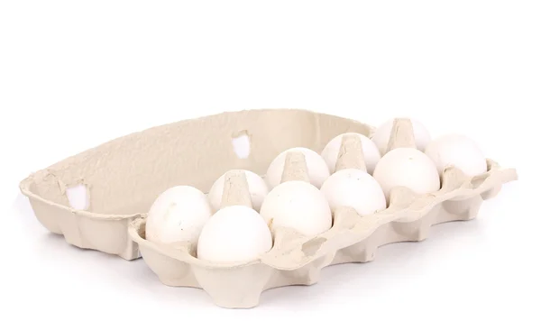 Eggs in paper box isolated on white — Stock Photo, Image