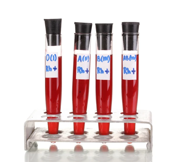 Test tüpleri ile üzerine beyaz izole kan — Stok fotoğraf