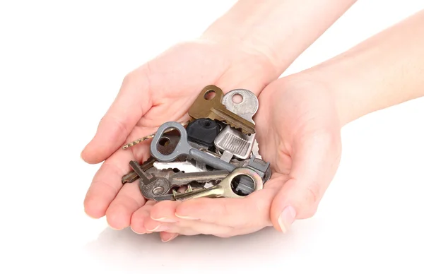 Klíč v ruce izolovaných na bílém — Stock fotografie