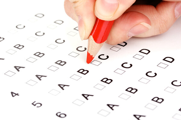 Responding to test questions close-up