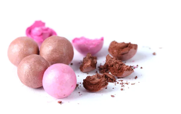 Pink and brown powder balls isolated on white — Stock Photo, Image