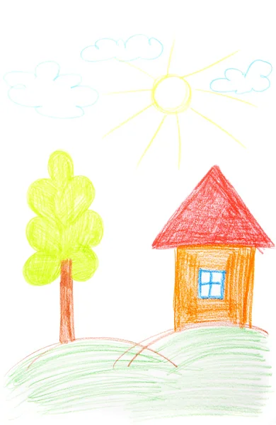 Kinder zeichnen Haus — Stockfoto