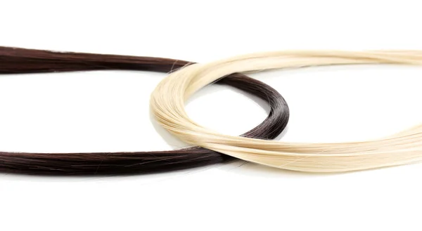 Λαμπερά ξανθός και καφέ μαλλιά που απομονώνονται σε λευκό — Φωτογραφία Αρχείου
