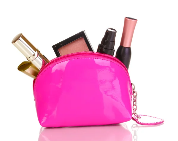 Make up bag with cosmetics isolated on white — Stock Photo, Image
