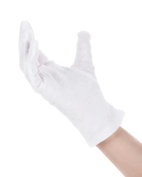 Doek handschoen op hand geïsoleerd op wit — Stockfoto
