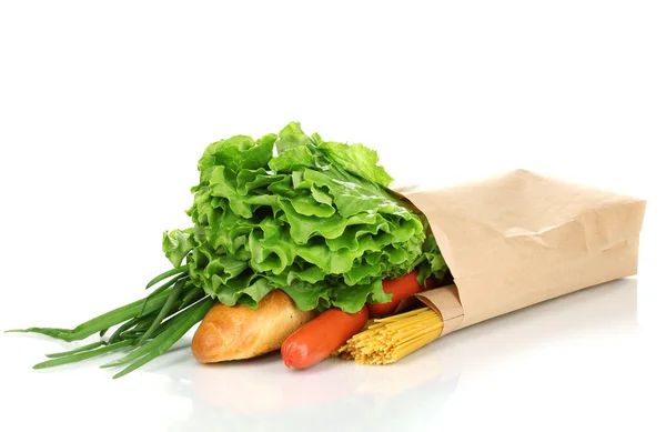 Papírový sáček s jídlem izolovaných na bílém — Stock fotografie