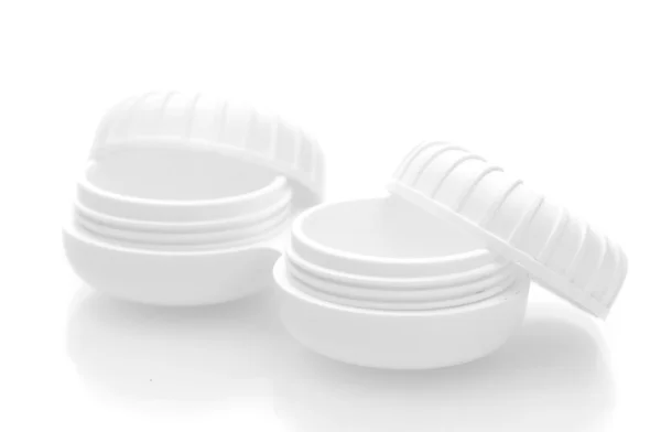Recipientes para lentes de contacto isolados sobre branco — Fotografia de Stock