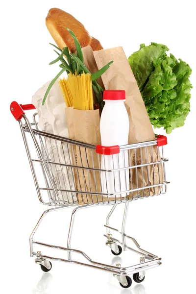 Wózek z jedzenie na białym tle — Zdjęcie stockowe