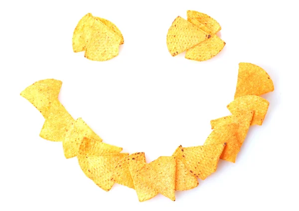 Delicious potato chips smile shape isolated on white — Stock Photo, Image