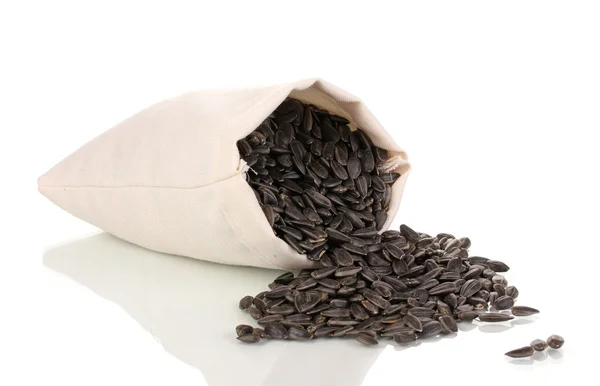 Sacchetto di panno di semi di girasole isolato su bianco — Foto Stock