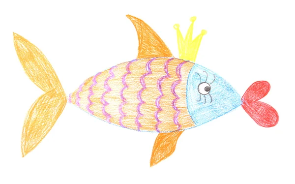 Childrens drawing of golden fish — Stock Photo, Image