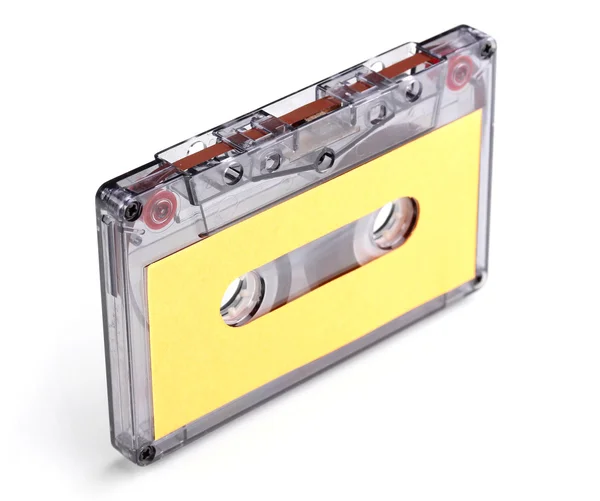 Cassete de áudio com etiqueta colorida isolada em branco — Fotografia de Stock
