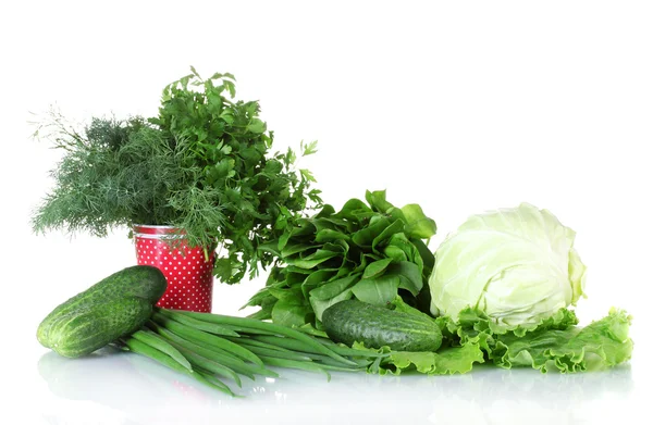 Složení různých bylin a zeleniny isolsted na bílém pozadí — Stock fotografie