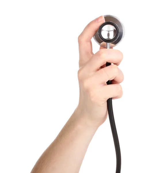 Doctor hand with stethoscope isolated on white Royalty Free Stock Photos