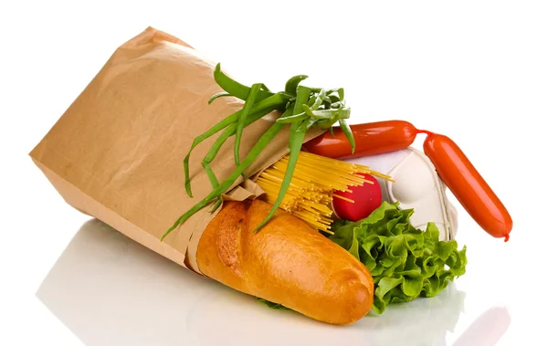 Sacchetto di carta con cibo isolato su bianco — Foto Stock