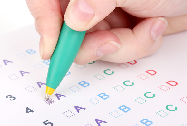 Responding to test questions close-up