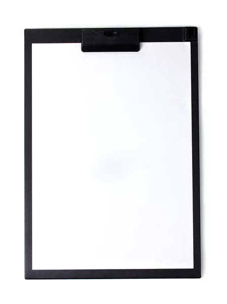 Clipboard with blank paper and pen isolated on white — Stock Photo, Image