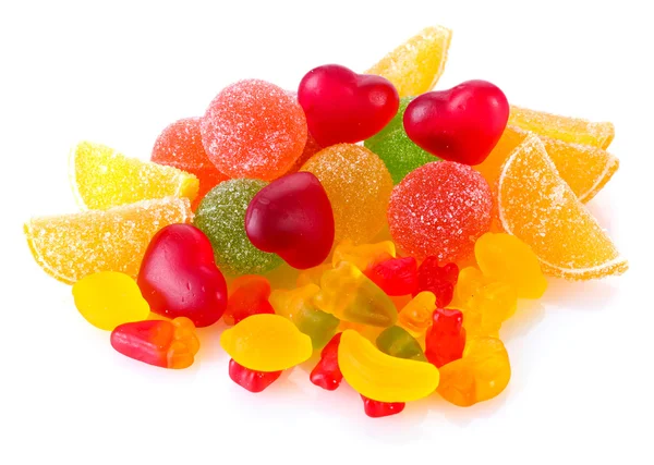 色彩艳丽的果冻糖果在白色上隔离开来 — 图库照片