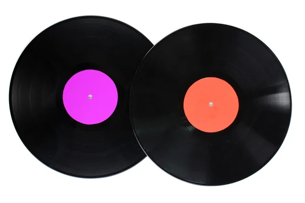 Zwart vinyl records geïsoleerd op wit — Stockfoto