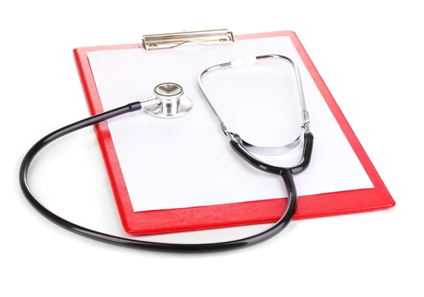 Stethoscope and blank clipboard isolated on white — Stock Photo, Image