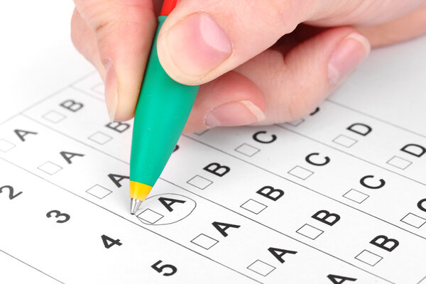 Responding to test questions close-up