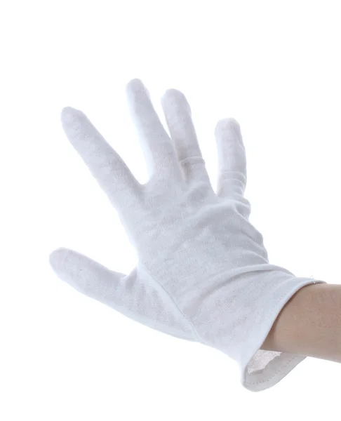 A kéz elszigetelt fehér ruhával kesztyű — Stock Fotó
