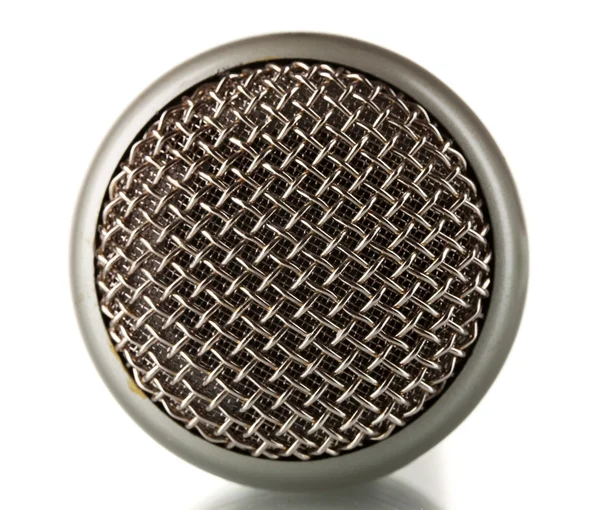 Glänzendes graues Eisen Mikrofon isoliert auf weiß — Stockfoto