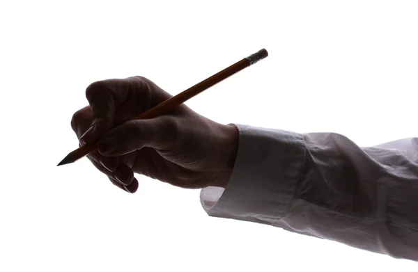 Silhouette der Frauenhand mit Bleistift isoliert auf Weiß — Stockfoto