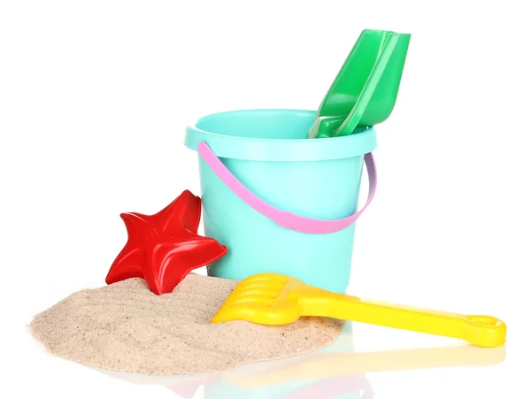 Childrens beach toys and sand isolated on white — Stock Photo, Image