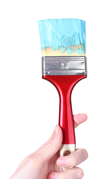 Brush with blue paint on white — Stock Photo, Image