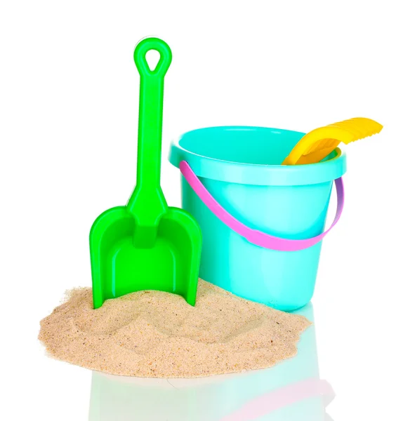 Childrens beach toys and sand isolated on white — Stock Photo, Image