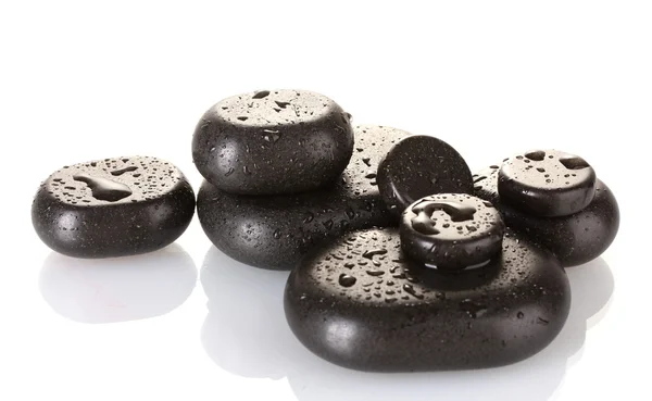 Черные спа-камни, изолированные на белом крупном плане — стоковое фото