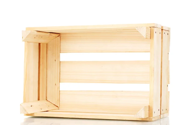 Caixa de madeira vazia isolada em branco — Fotografia de Stock